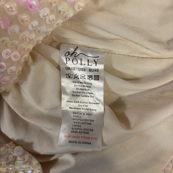 Oh Polly White Sequin Mini Dress SZ 8 Spaghetti Strap, Cross Back, Lined, Bridal - Picture 5 of 5